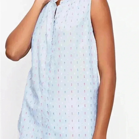 Loft Shimmer Clip Dot Sleeveless button down Shirt -blouse, elastic stretch back - Picture 1 of 9